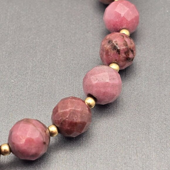 VTG Faceted 8mm Rhodonite Beaded Bracelet 7.25" 14k GF Spacers & Spring Ring - Picture 4 of 7